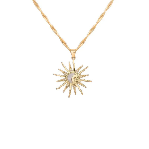Collier pendentif Soleil & Lune doré orné de zircons | Grave&Co